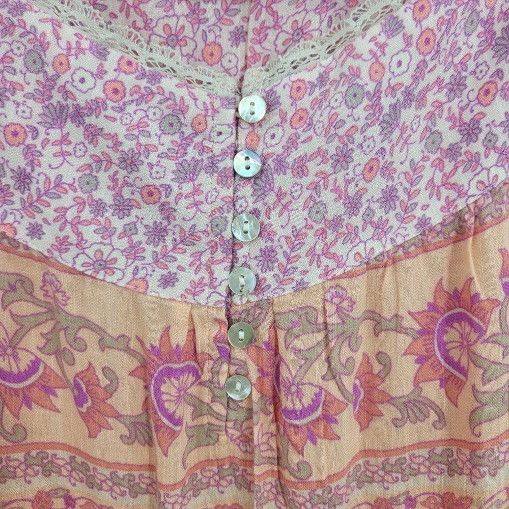 Lucky Brand Festival Boho Oversized Tiered Ruffle Baby Doll Dress Sz L‎ Pink - Picture 5 of 12